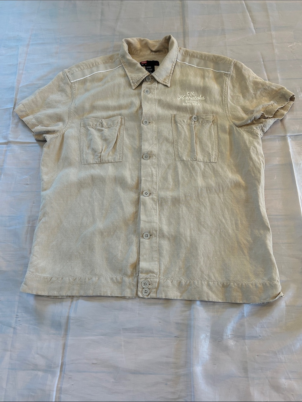 Vintage Diesel Short Sleeve Button-Up Shirt in Beige